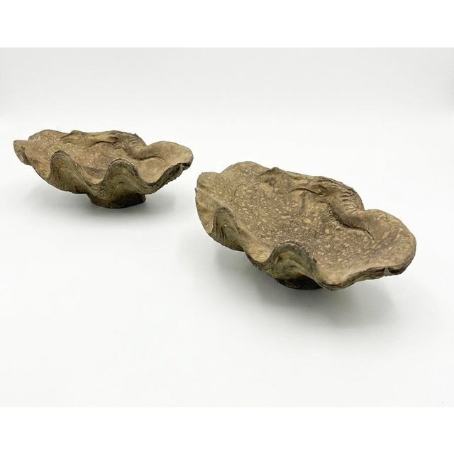 Coastal Pair of Vintage Cast Stone Faux Clam Shell Catchalls For Sale - Image 3 of 9