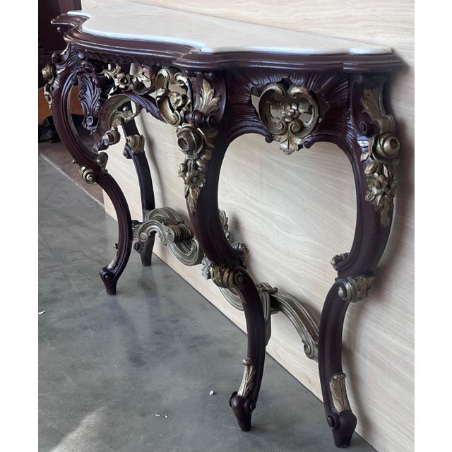 Early 20th Century Early 20th Century Large French Regency Carved Walnut Console Table with Gilted details and marble For Sale - Image 5 of 18