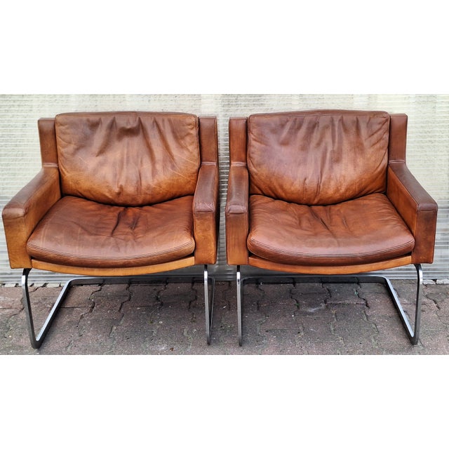 Mid-Century DS 201 Armchairs in Cognac-Colored Cowhide Leather by Robert Haussmann for De Sede, 1960s, Set of 2 For Sale - Image 15 of 15