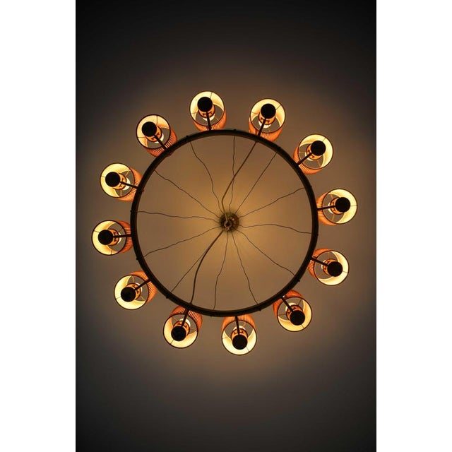 Brown Scandinavian Modern Ceiling Lamp in Brass and Cane by Hans Bergström, 1940s For Sale - Image 8 of 13
