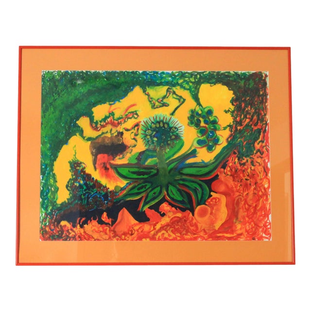 Colored Framed Vintage Painting For Sale