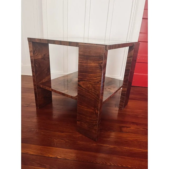 Wood 1920s Hungarian Bauhaus Walnut Veneer Two Tier Occasional Table For Sale - Image 7 of 12