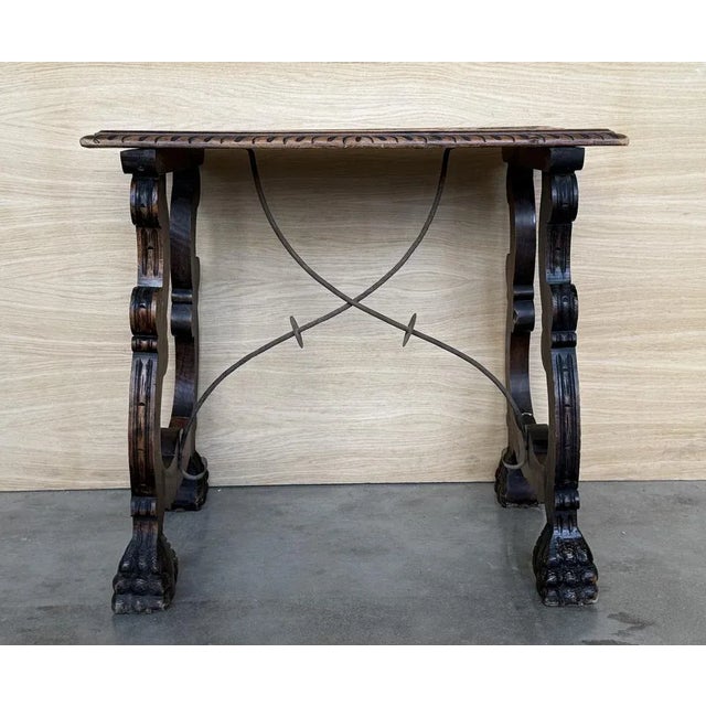 Wood Antique Spanish Side Table in Walnut, 1890 For Sale - Image 7 of 13