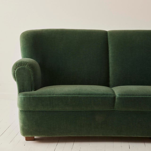 Textile Curved Danish Sofa in Velvet, 1940's For Sale - Image 7 of 11