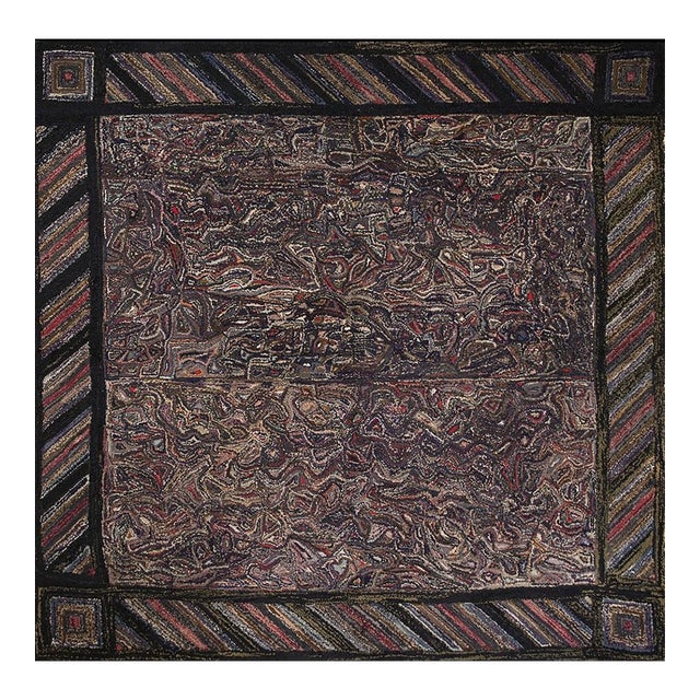 1930s Multicolor Antique Abstract Stripe Design American Hooked Folk Art Rug For Sale