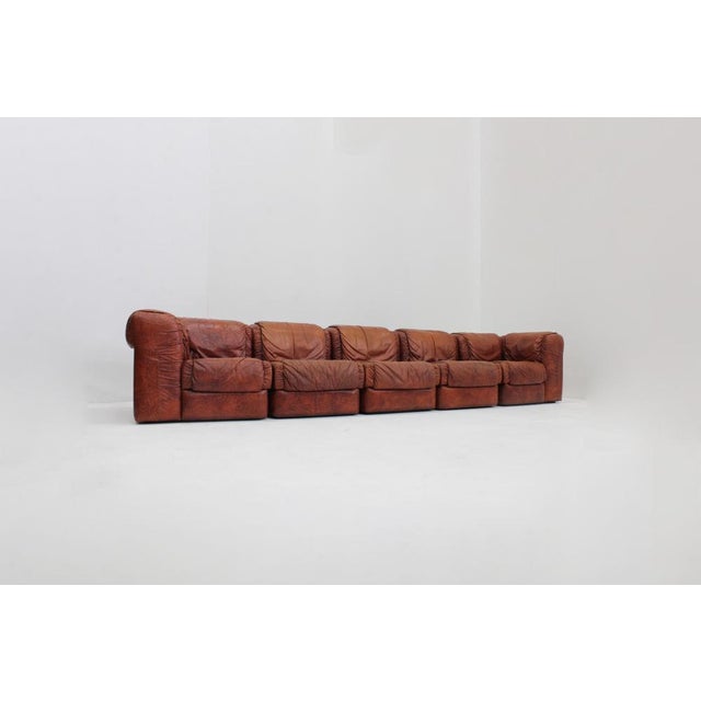 Vintage Seven Modular Sofa in Cognac Leather from Salotti, Italy, 1970s, Set of 5 For Sale - Image 4 of 14