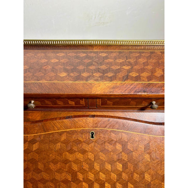 1930s French Louis XV Style Slant Front Secretary Desk with Leather Writing Surface For Sale - Image 4 of 16