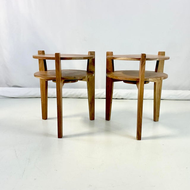 Vintage Home is pleased to offer this pair of Cedar Side Tables. They feature two round table surfaces with three tapered...