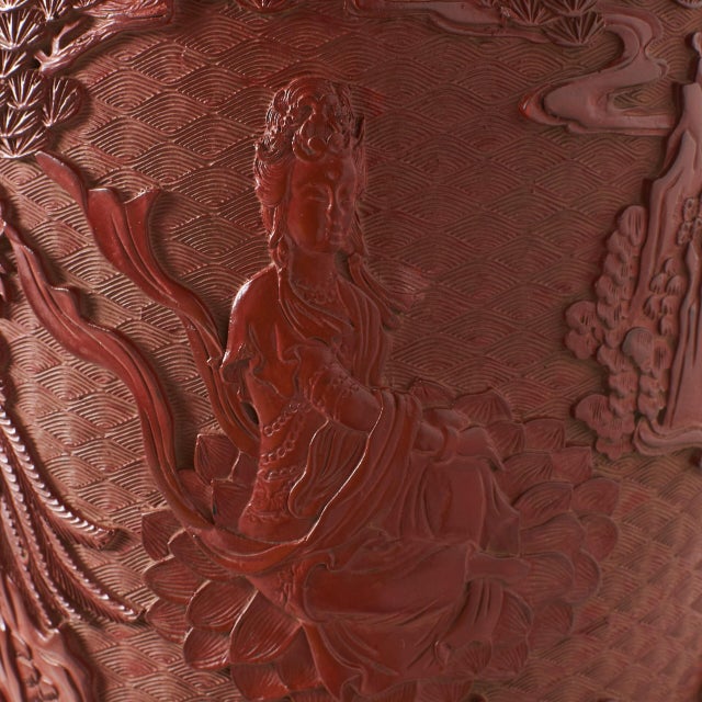 Carved Cinnabar Lacquer Vase For Sale - Image 9 of 9