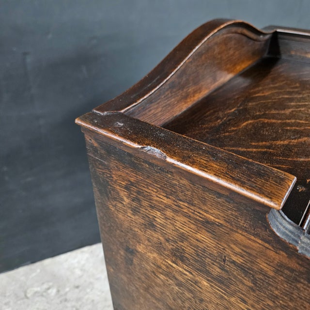 Late 19th Century Antique Oak Secretary/Bureau/Lecturn With Carved Front Fall on Turned Leg Base For Sale - Image 5 of 17