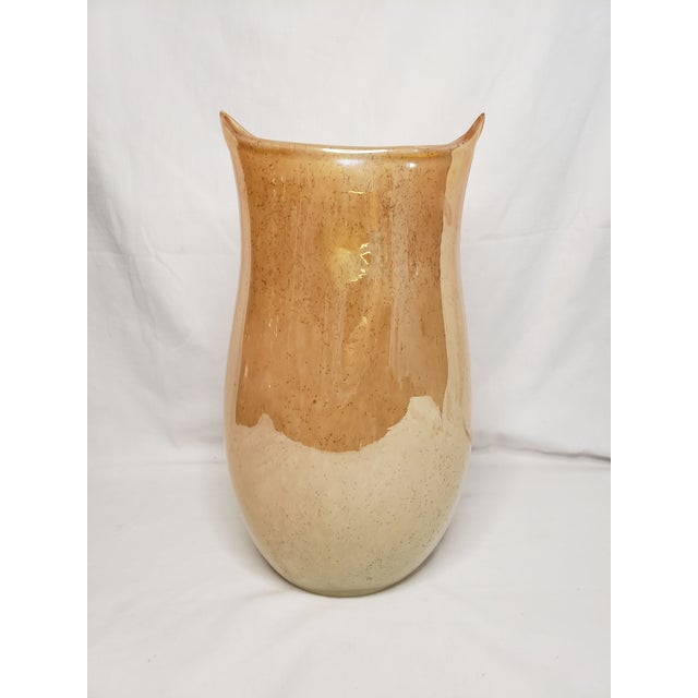 Large Vintage Art Deco Style HandBlown Glass Owl Vase in Marigold