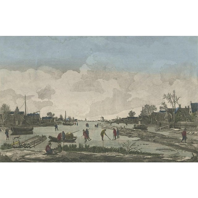 Antique print titled 'Hyver. Vue de Santvliet Village de Hollande'. Copper engraving made after a painting by Adriaen van...