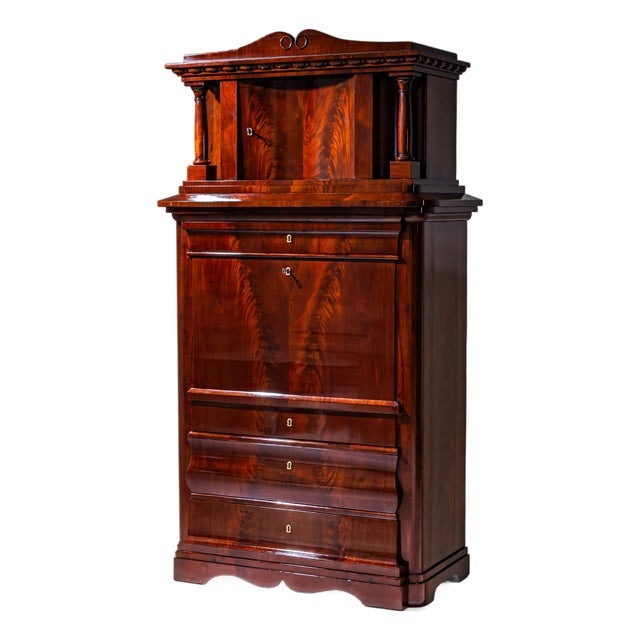Biedermeier Mahogany Secretary Cabinet, 1830s For Sale