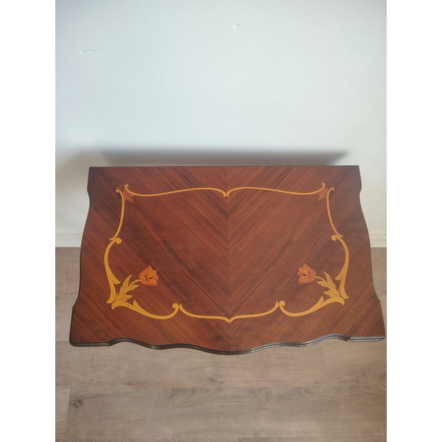 Antique French Louis XV Style Inlaid Marquetry and Carved Walnut Accent Table For Sale - Image 4 of 11