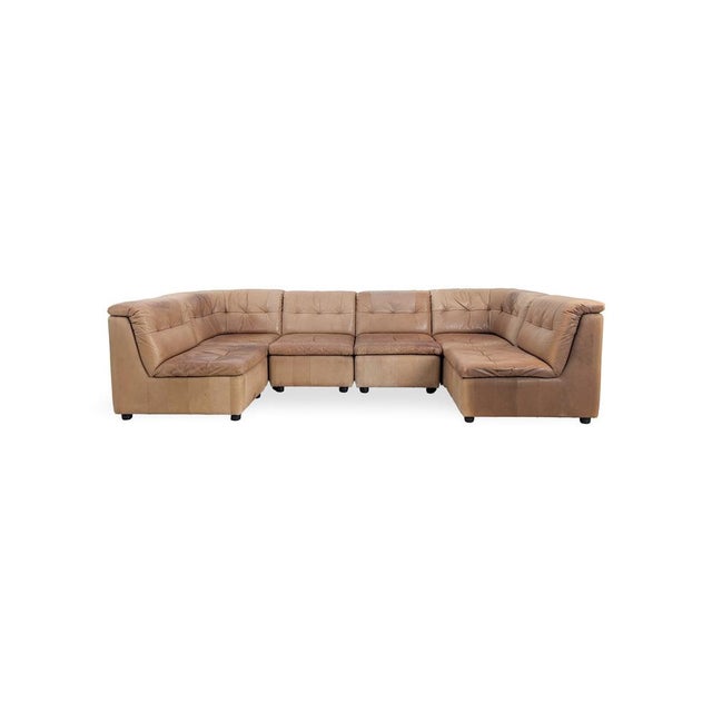 Mid-Century Modular Corner Sofa in Brown Leather, Set of 7 For Sale - Image 11 of 11