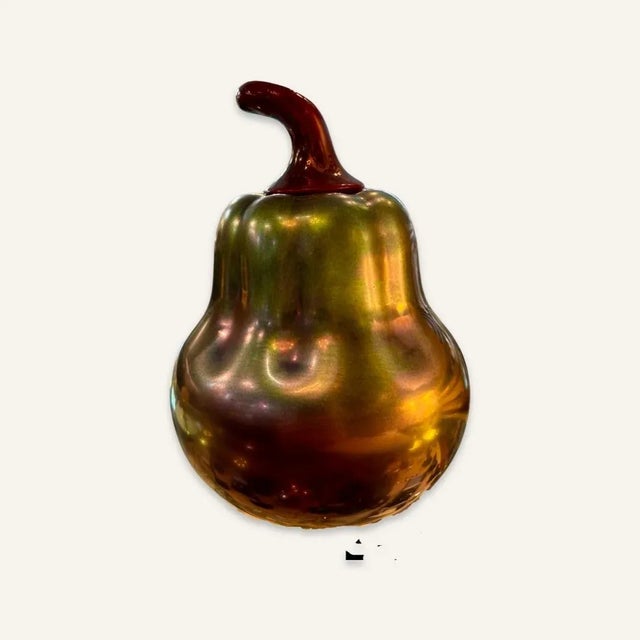 1999 Eva Zeisel Gunmetal Iridescent Gourd Form Jar With Red Stem Lid For Sale - Image 10 of 10