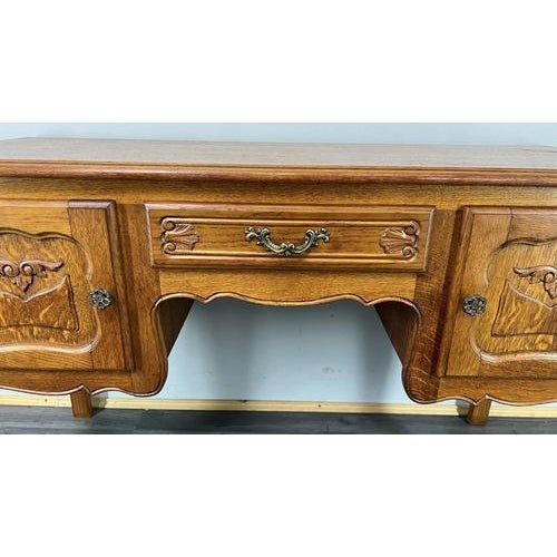 Brown Vintage French Louis XVI Style Carved Oak Desk For Sale - Image 8 of 13