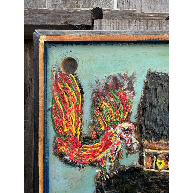 Yellow Colorful Folk Art Painting on Board - Andean Mother and Child - Signed and Dated For Sale - Image 8 of 11