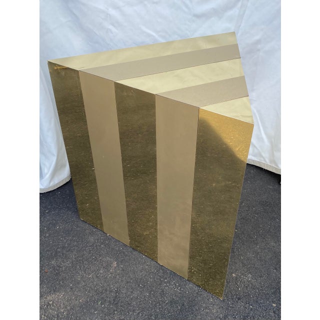 Graphic Mid-Century Modern Paul Evans style end or side table, circa 1970's. This sculptural geometric triangle shaped...