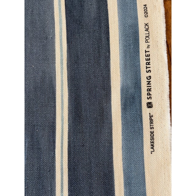 Lakeside Stripe Linen Fabric by Pollack in Indigo Blue 5 Yards For Sale - Image 4 of 6