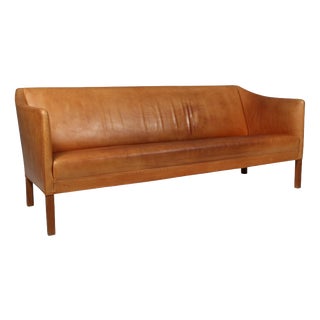 Three Seat Sofa in Natural Leather by Ejner Larsen & Aksel Bender Madsen, 1970 For Sale