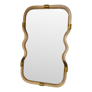 Wave Mirror in Gold “Torchon” Torciglione Murano Glass, Exclusive Design by Simoeng For Sale