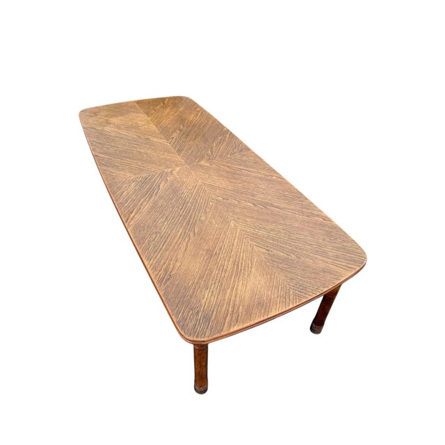 Wood Vintage Faux Bamboo Fruitwood Cocktail Table With Geometric Veneer Top For Sale - Image 7 of 9