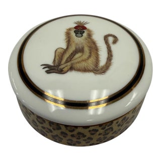 Vintage 1994 Lynn Chase "Amazonian Jaguar" Porcelain Trinket Box – 24k Gold Trim For Sale