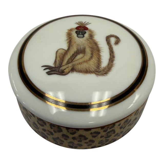 Vintage 1994 Lynn Chase "Amazonian Jaguar" Porcelain Trinket Box – 24k Gold Trim For Sale