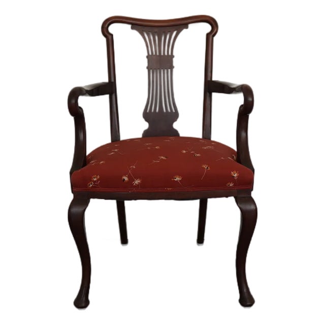 Vintage Mahogany Lyre-Back Armchair For Sale