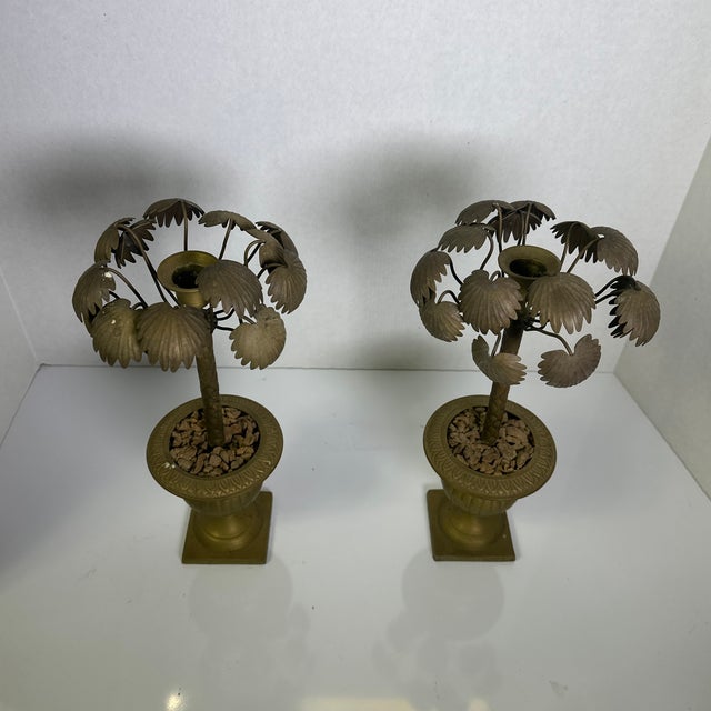 1960s Pair of Vintage Palm Tree Candle Holders For Sale - Image 5 of 11