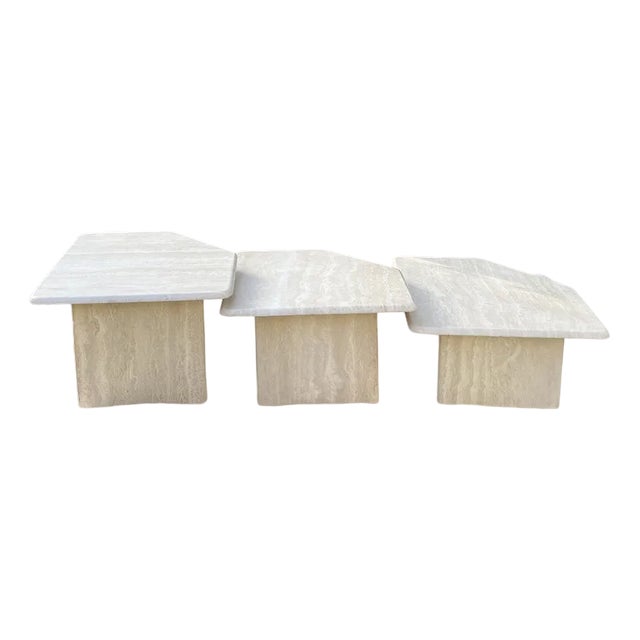 Italian Cream Travertine Nesting Tables, 1970s, Set of 3 For Sale