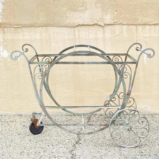 Antique Salterini Mt Vernon Wrought Iron Art Nouveau Patio Serving Bar Tea Cart For Sale - Image 10 of 12