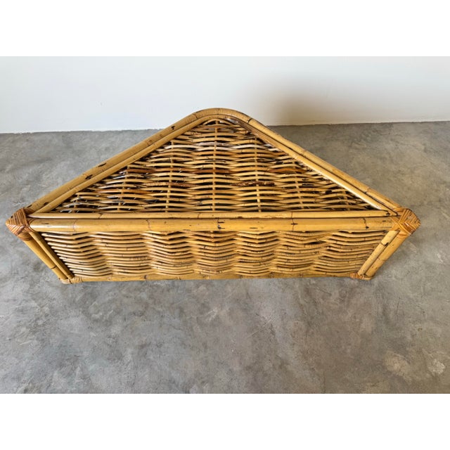 Vintage Coastal Rattan Triangular Coffee Table With Glass Top/ Sold For Sale - Image 10 of 12