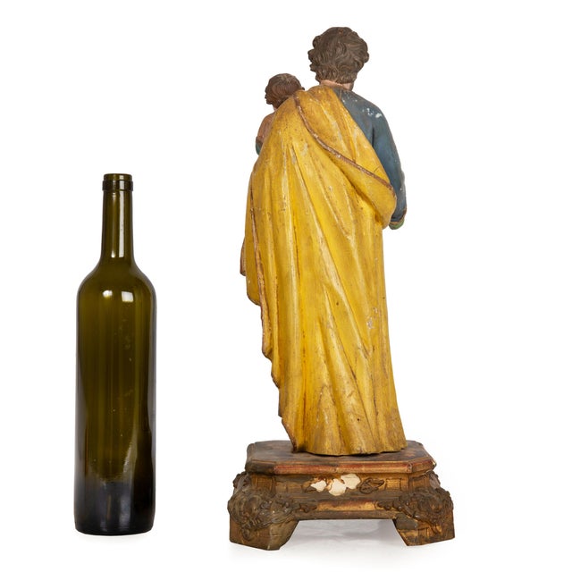17th/18th Century Spanish Polychromed Statue of Saint Joseph With Infant Christ For Sale - Image 4 of 18