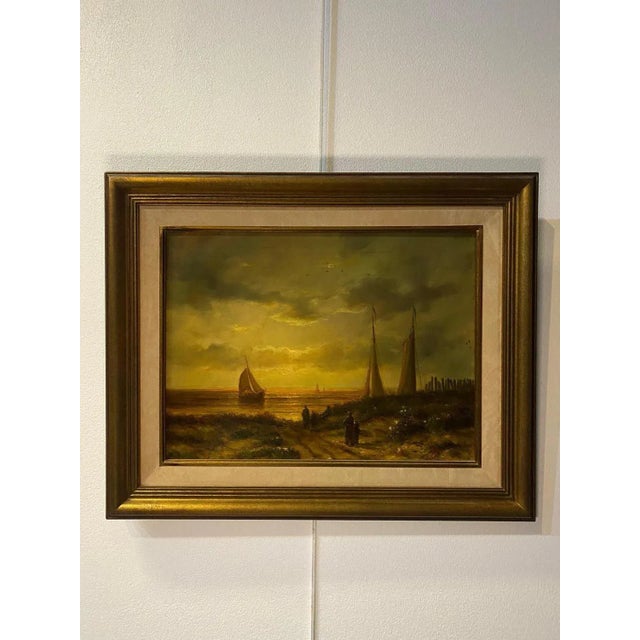 Jean Laurent, Sailboat Departure, Oil on Wood For Sale - Image 3 of 10