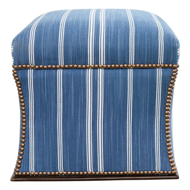 Ralph Lauren 'Florence' Storage Ottoman in Striped Blue Upholstery For Sale