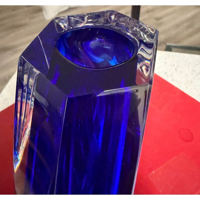 Glass Baccarat Crystal Neptune Cobalt Blue Vase 7.5in by Thomas Bastide New For Sale - Image 7 of 11