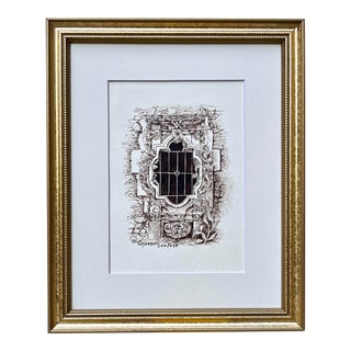 Antique Original Pen and Ink Drawing of a Old Window San Jose 19th Century For Sale