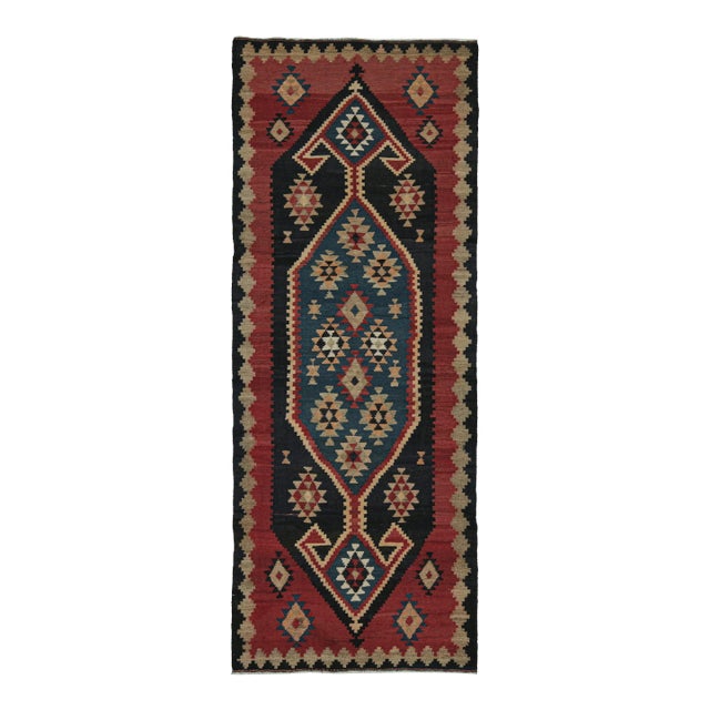 1950s Vintage Ghazvin Persian Kilim in Blue and Red in Multicolor Patterns by Rug & Kilim For Sale