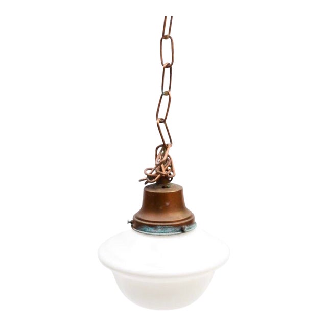 Antique Copper School House Pendant Light With Milk Glass Shade Chairish