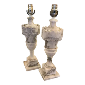 Carved Alabaster Lamps a Pair