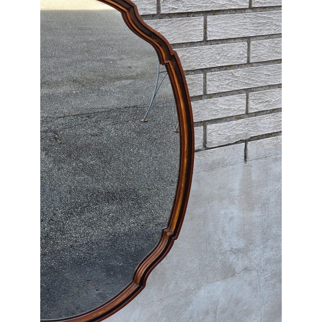 1930 Oval Walnut Hand Painted American Mirror. For Sale - Image 11 of 18