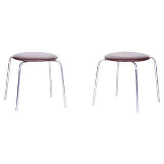 Set of Mid-Century Steel and Leatherette Stools, 1960s For Sale