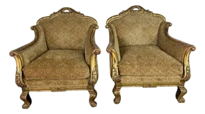 Pair of Italian Giltwood Armchairs With Damask Upholstery