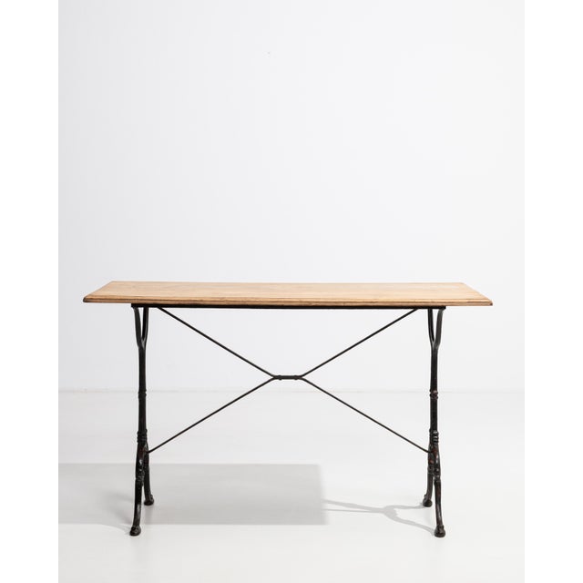 French Provincial Mid 20th Century Cast Iron Bistro Table With Oak Top For Sale - Image 3 of 12
