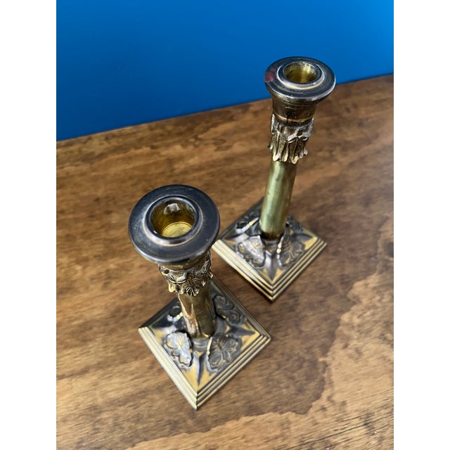 English Antique Brass Candlesticks With Ivy Relief Bases, Circa 1900 For Sale - Image 17 of 17