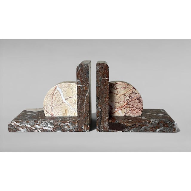 Pair of French Art Deco Bookends in Polychrome Marble For Sale - Image 4 of 18