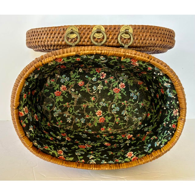 1920s Chinese Wicker and Brass Lunch Basket For Sale - Image 4 of 7