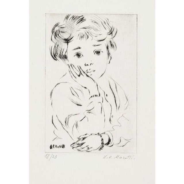 Little Girl - Original Etching by L.-P. Moretti - 1950s 1950s For Sale - Image 3 of 3